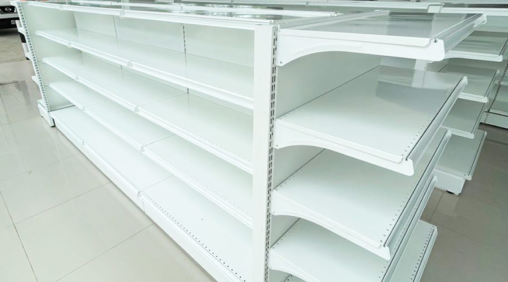 Close-up of gondola shelving